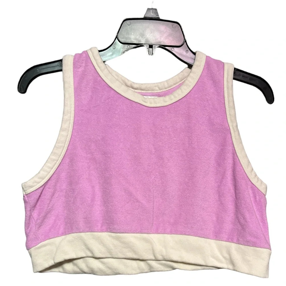 411* Pink and White Free Asseembky Terrycloth Crop Top Tank - Picture 1 of 2
